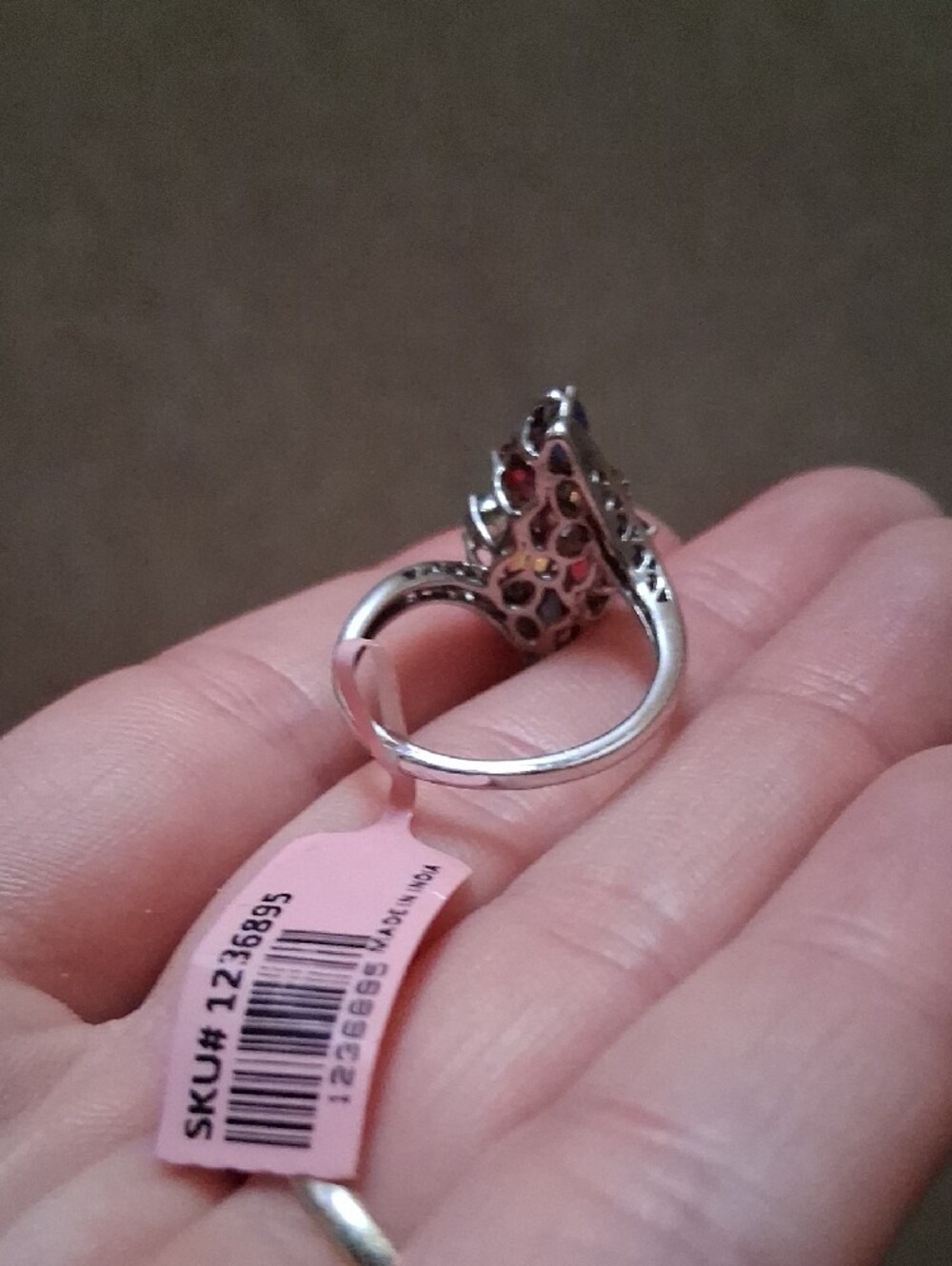 Multicolor Floral Cluster Sterling Ring - Size 7 - Picture 2 of 3